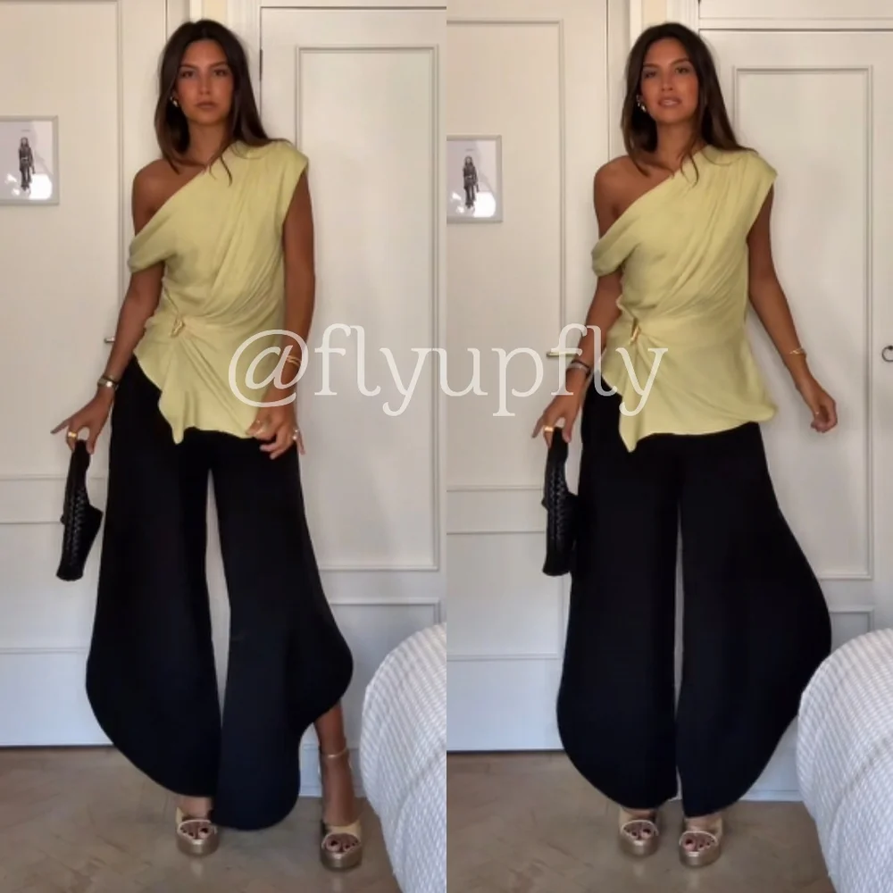 ZARA WIDE LEG PANTS WITH VENTS Black